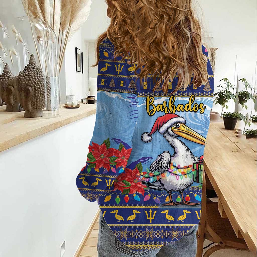 Barbados Christmas Women Casual Shirt Pelican With Poinsettia - Wonder Print Shop