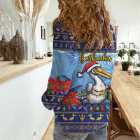 Barbados Christmas Women Casual Shirt Pelican With Poinsettia - Wonder Print Shop