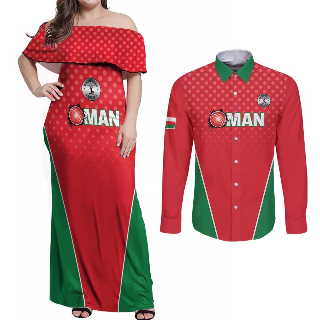 Custom Oman Cricket Couples Matching Off Shoulder Maxi Dress and Long Sleeve Button Shirt We Are Champions - Wonder Print Shop