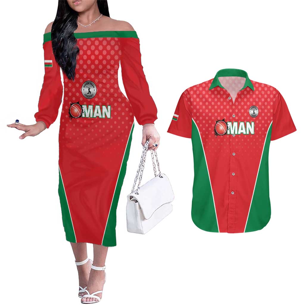 Custom Oman Cricket Couples Matching Off The Shoulder Long Sleeve Dress and Hawaiian Shirt We Are Champions - Wonder Print Shop