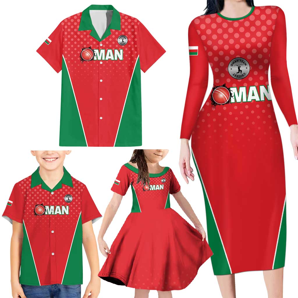 Custom Oman Cricket Family Matching Long Sleeve Bodycon Dress and Hawaiian Shirt We Are Champions - Wonder Print Shop