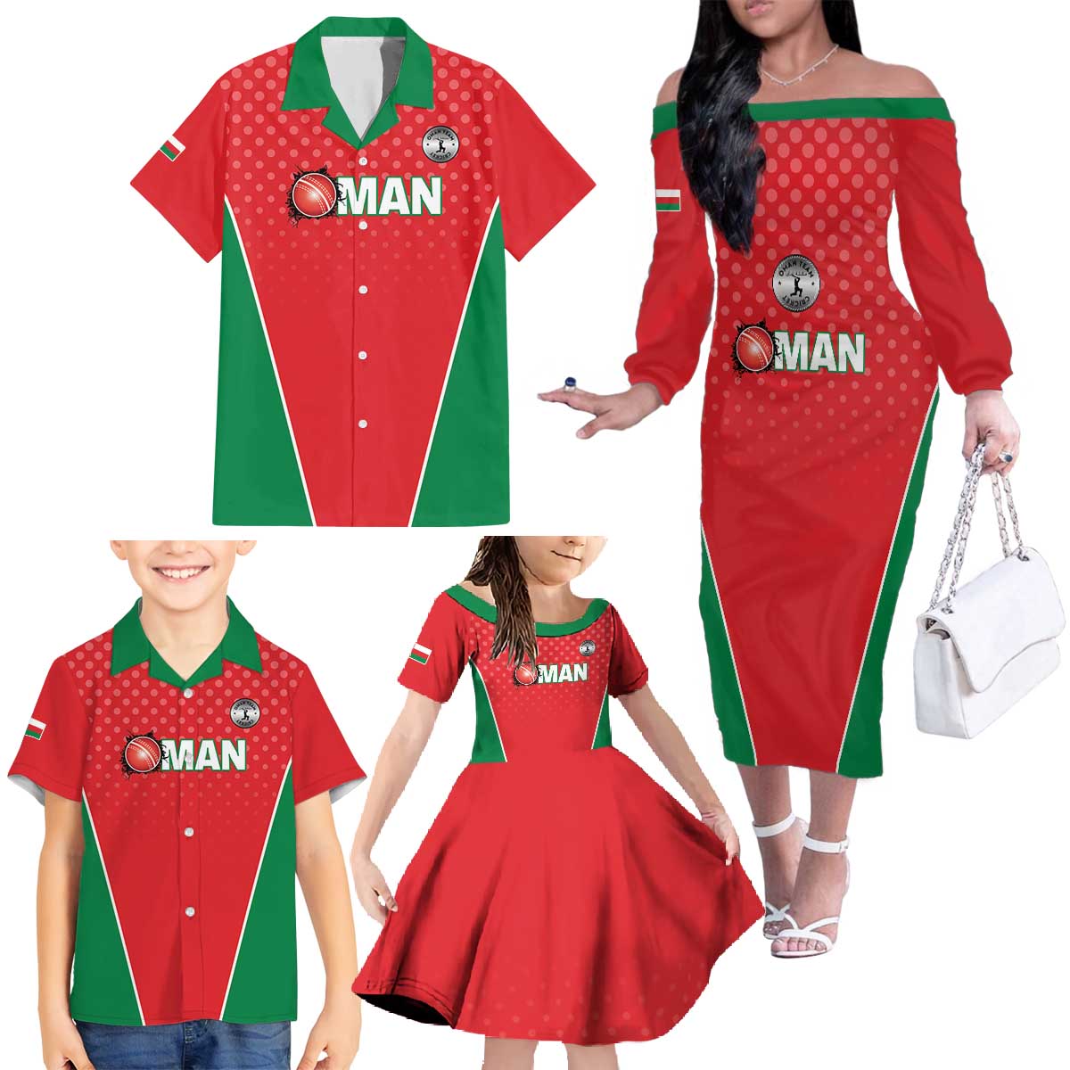 Custom Oman Cricket Family Matching Off The Shoulder Long Sleeve Dress and Hawaiian Shirt We Are Champions - Wonder Print Shop