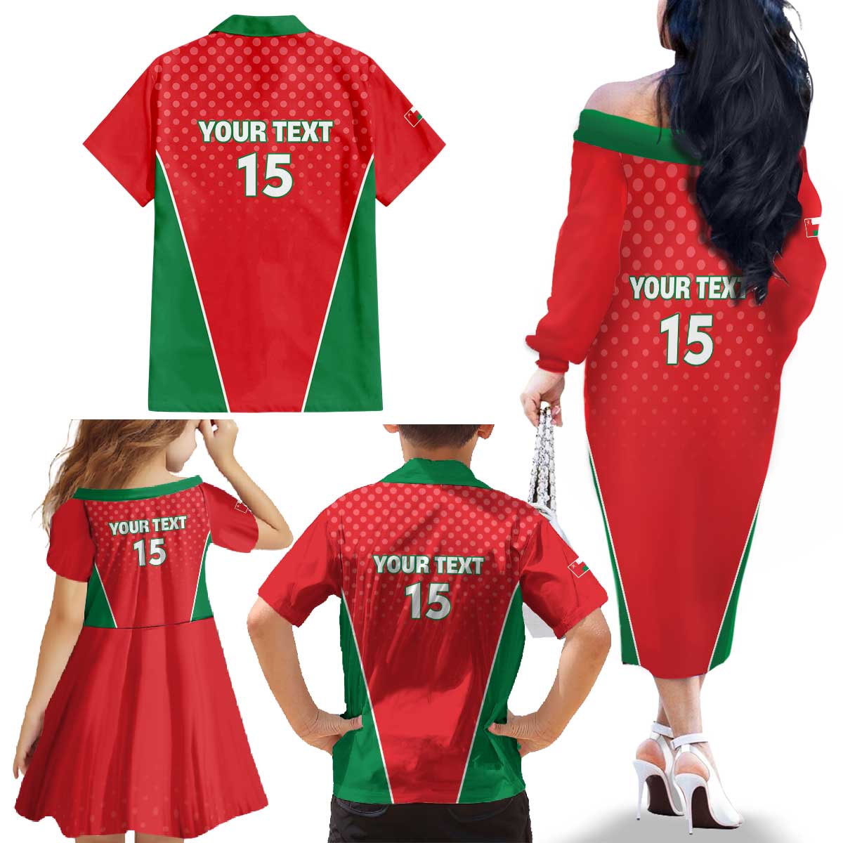 Custom Oman Cricket Family Matching Off The Shoulder Long Sleeve Dress and Hawaiian Shirt We Are Champions - Wonder Print Shop