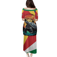 Personalised Seychelles Aldabra Giant Tortoise Family Matching Puletasi and Hawaiian Shirt Beach Sunset - Wonder Print Shop