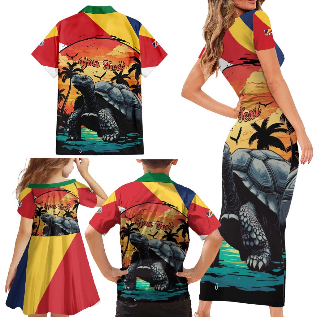 Personalised Seychelles Aldabra Giant Tortoise Family Matching Short Sleeve Bodycon Dress and Hawaiian Shirt Beach Sunset - Wonder Print Shop