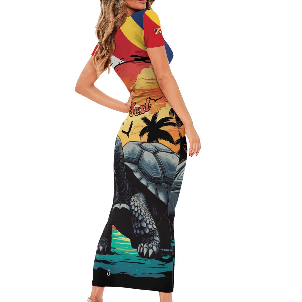 Personalised Seychelles Aldabra Giant Tortoise Family Matching Short Sleeve Bodycon Dress and Hawaiian Shirt Beach Sunset - Wonder Print Shop