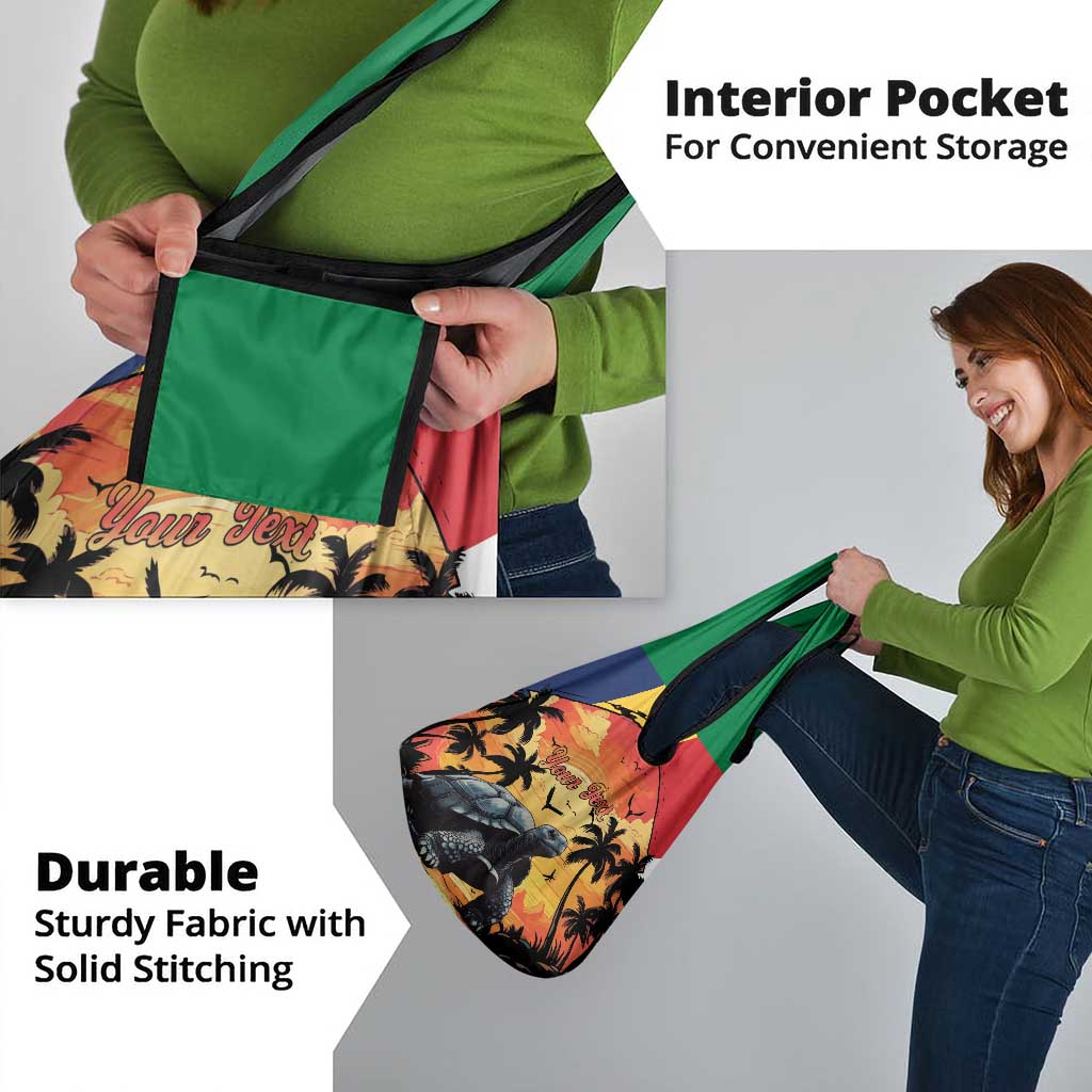 Personalised Seychelles Aldabra Giant Tortoise Grocery Bag Beach Sunset