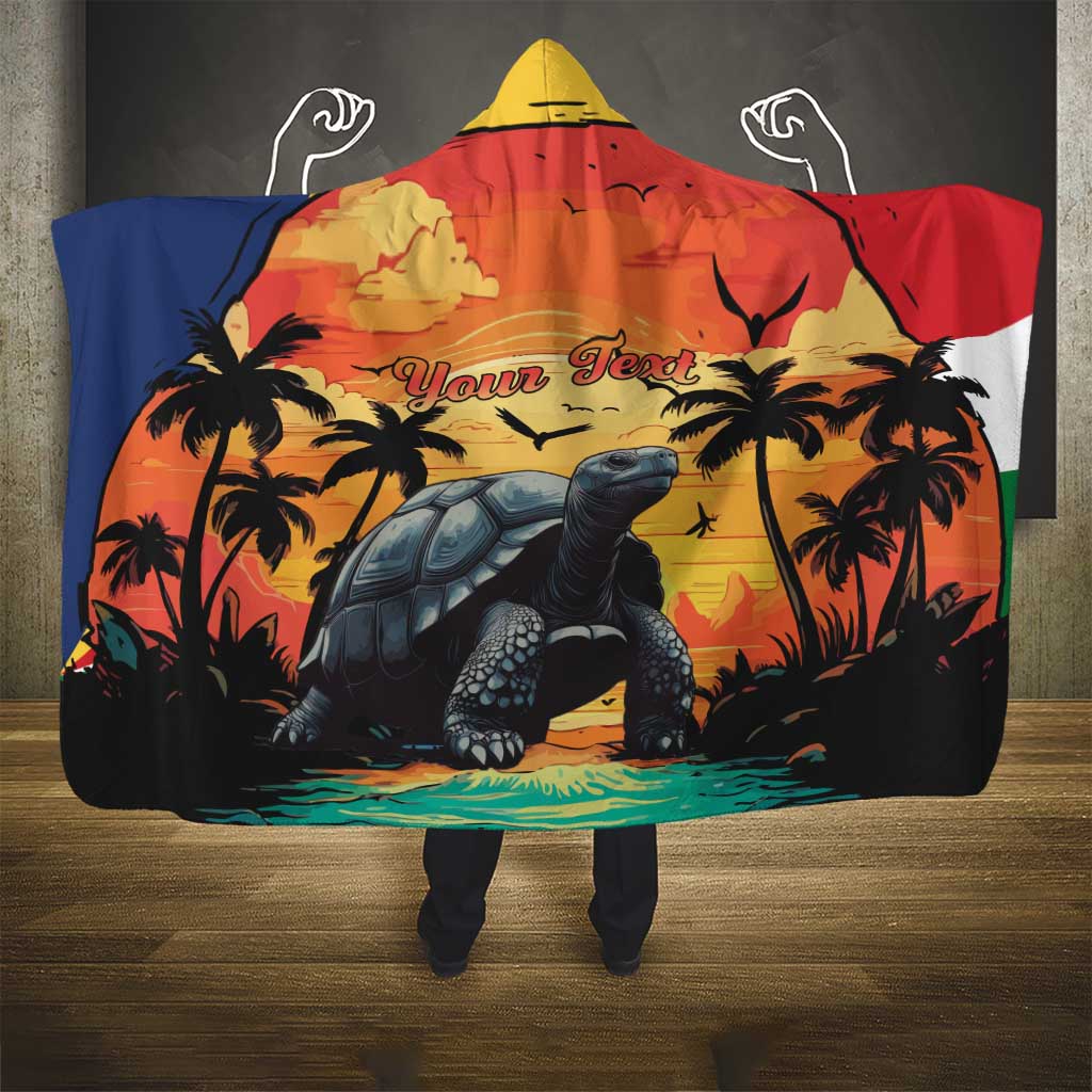 Personalised Seychelles Aldabra Giant Tortoise Hooded Blanket Beach Sunset