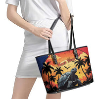 Personalised Seychelles Aldabra Giant Tortoise Leather Tote Bag Beach Sunset - Wonder Print Shop
