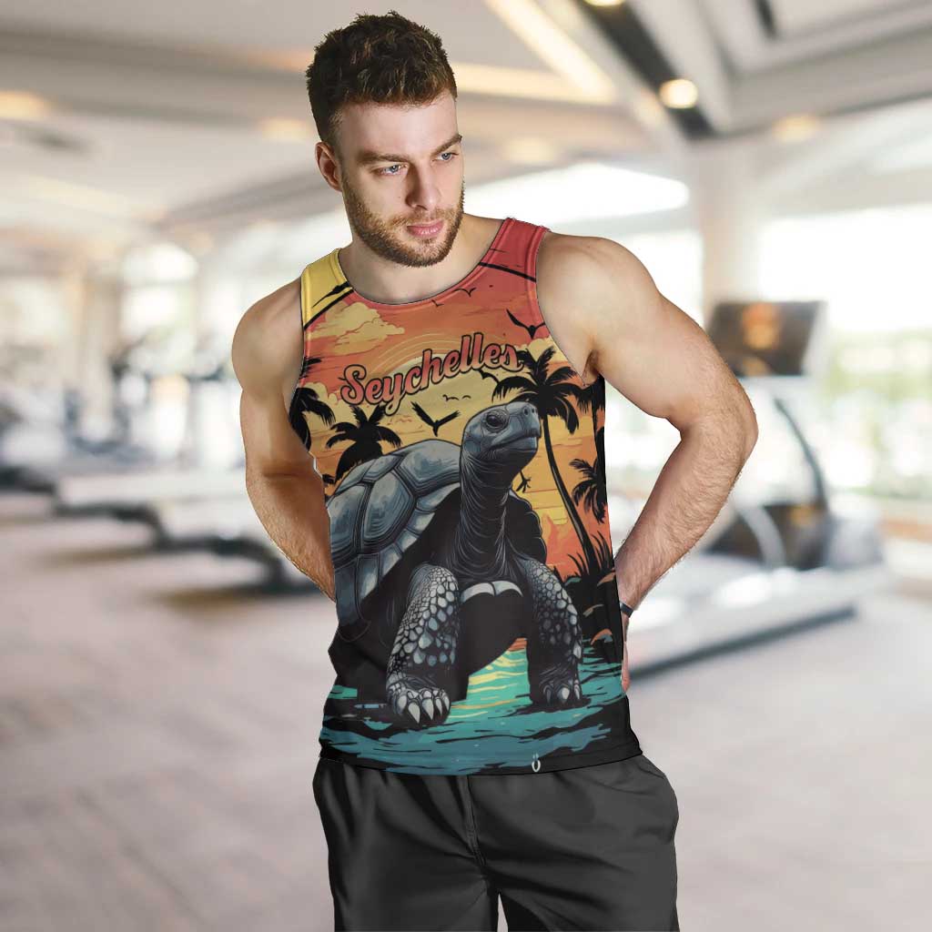 Personalised Seychelles Aldabra Giant Tortoise Men Tank Top Beach Sunset - Wonder Print Shop
