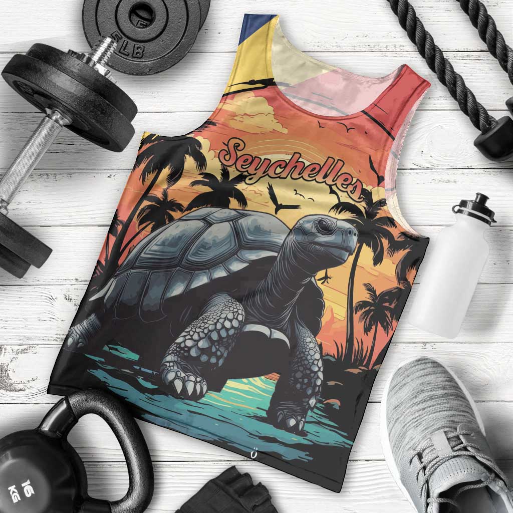 Personalised Seychelles Aldabra Giant Tortoise Men Tank Top Beach Sunset - Wonder Print Shop