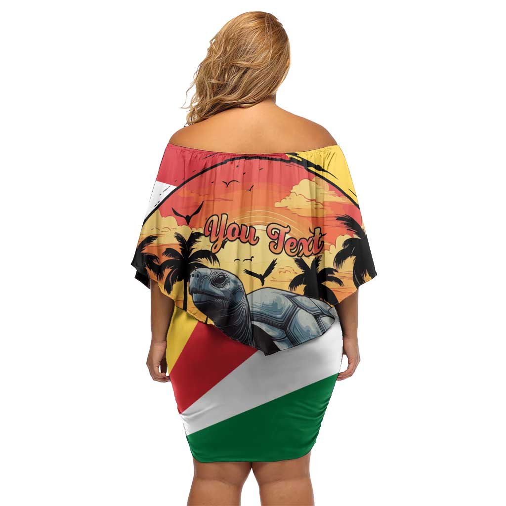 Personalised Seychelles Aldabra Giant Tortoise Off Shoulder Short Dress Beach Sunset - Wonder Print Shop