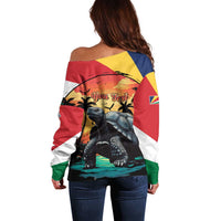 Personalised Seychelles Aldabra Giant Tortoise Off Shoulder Sweater Beach Sunset - Wonder Print Shop