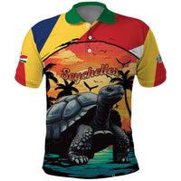 Personalised Seychelles Aldabra Giant Tortoise Polo Shirt Beach Sunset - Wonder Print Shop