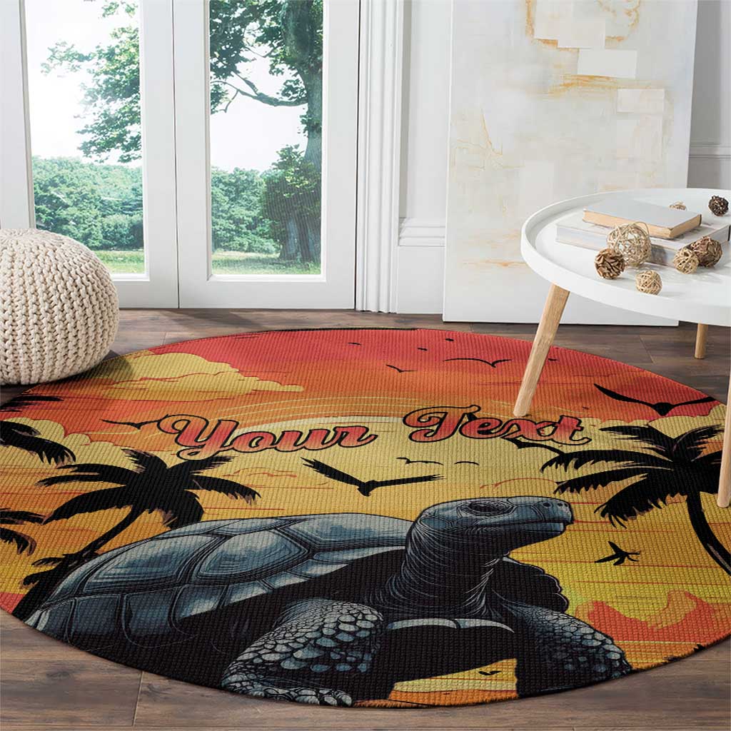 Personalised Seychelles Aldabra Giant Tortoise Round Carpet Beach Sunset