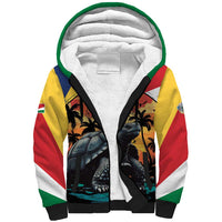 Personalised Seychelles Aldabra Giant Tortoise Sherpa Hoodie Beach Sunset - Wonder Print Shop