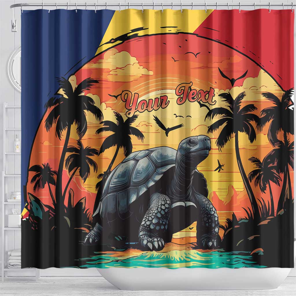 Personalised Seychelles Aldabra Giant Tortoise Shower Curtain Beach Sunset