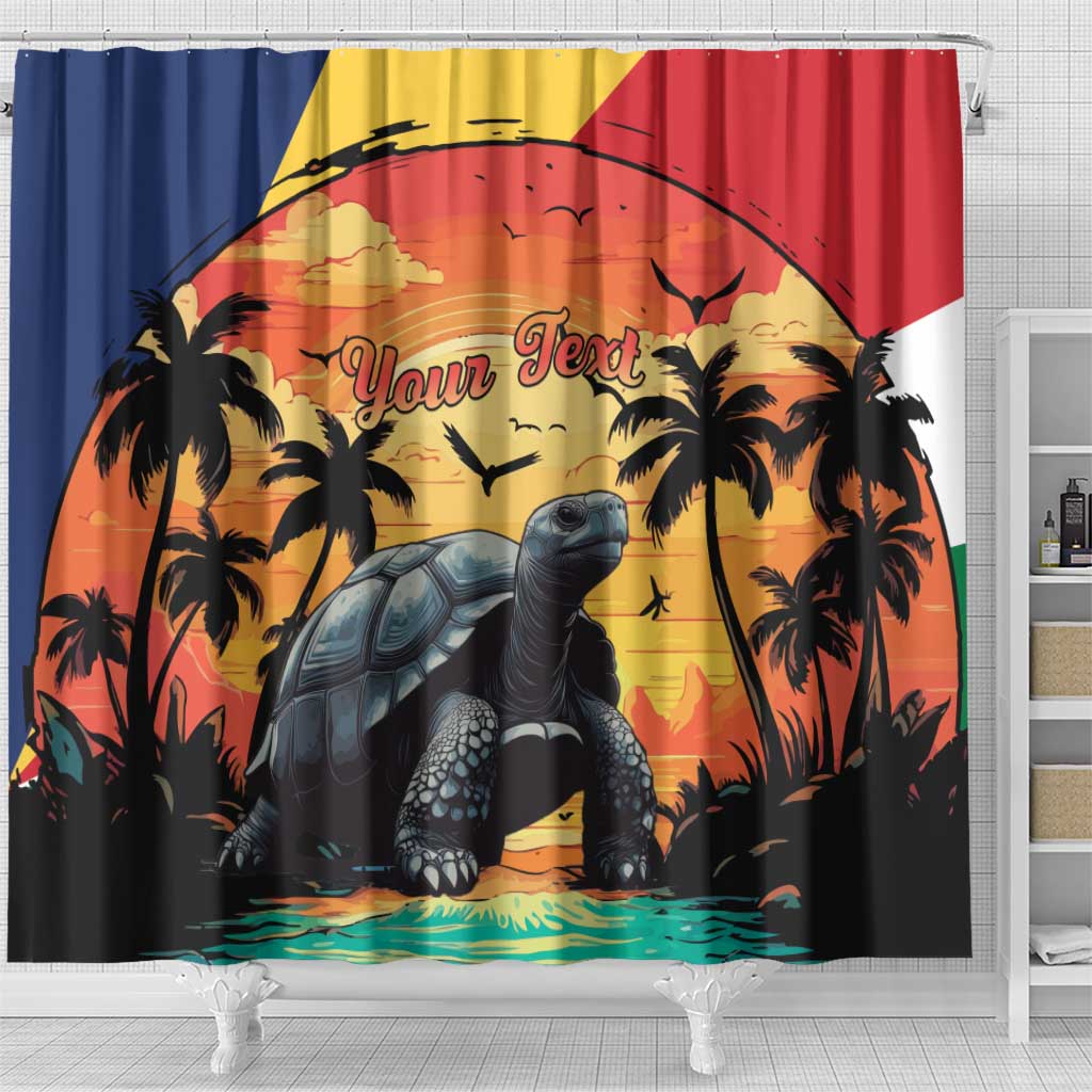 Personalised Seychelles Aldabra Giant Tortoise Shower Curtain Beach Sunset