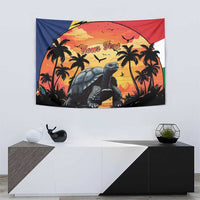 Personalised Seychelles Aldabra Giant Tortoise Tapestry Beach Sunset - Wonder Print Shop