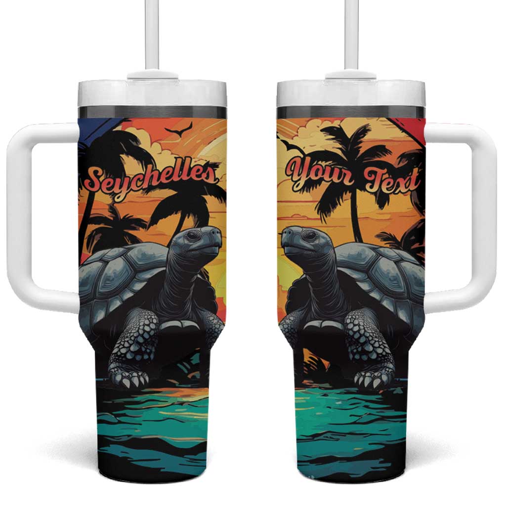 Personalised Seychelles Aldabra Giant Tortoise Tumbler With Handle Beach Sunset - Wonder Print Shop