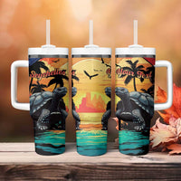 Personalised Seychelles Aldabra Giant Tortoise Tumbler With Handle Beach Sunset - Wonder Print Shop