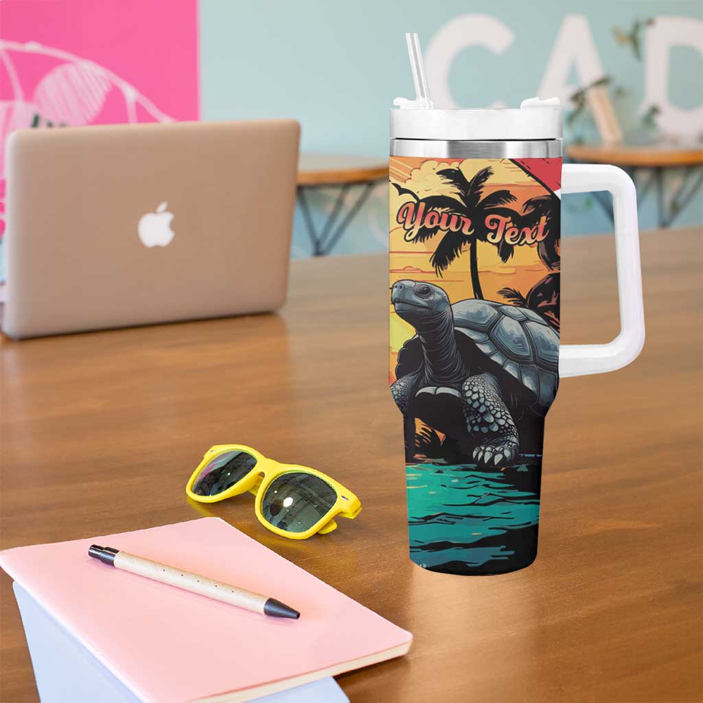 Personalised Seychelles Aldabra Giant Tortoise Tumbler With Handle Beach Sunset - Wonder Print Shop