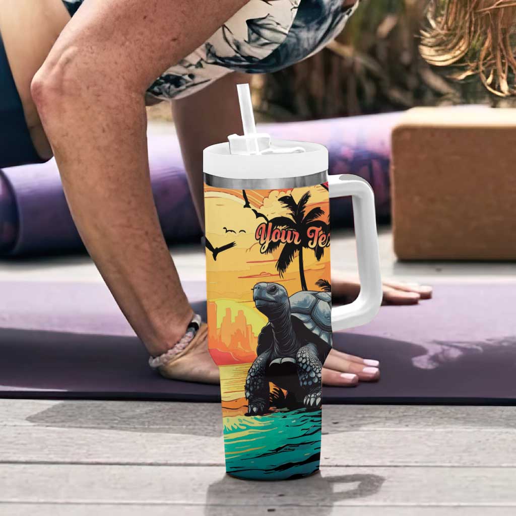 Personalised Seychelles Aldabra Giant Tortoise Tumbler With Handle Beach Sunset - Wonder Print Shop