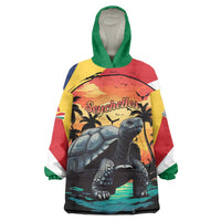 Personalised Seychelles Aldabra Giant Tortoise Wearable Blanket Hoodie Beach Sunset - Wonder Print Shop