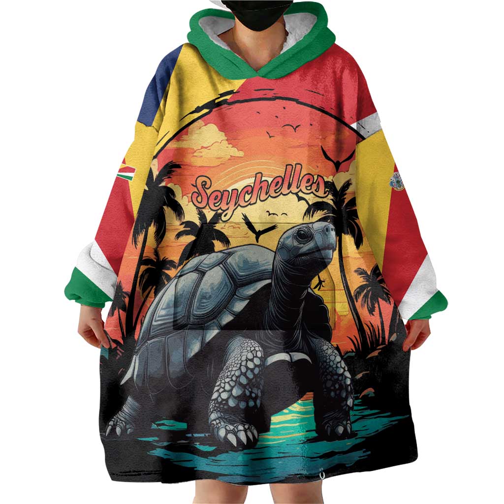 Personalised Seychelles Aldabra Giant Tortoise Wearable Blanket Hoodie Beach Sunset - Wonder Print Shop