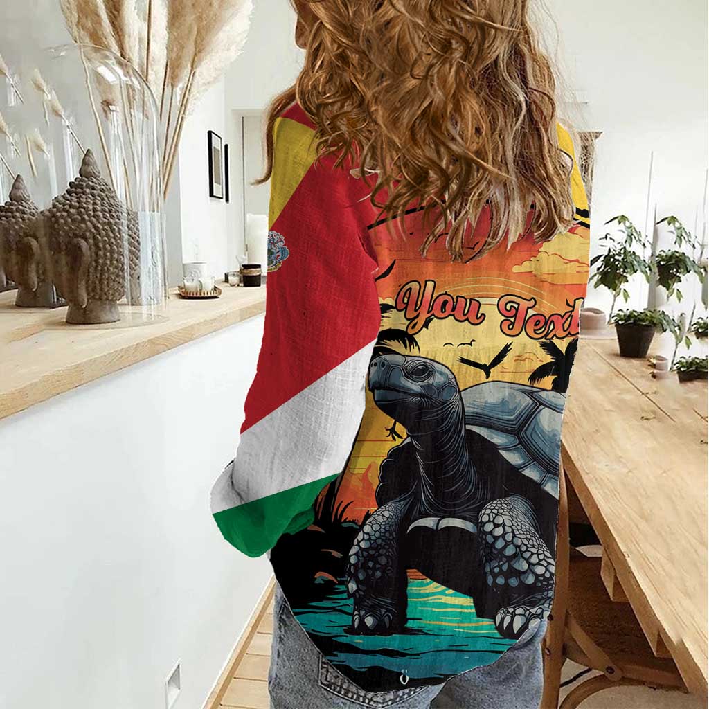 Personalised Seychelles Aldabra Giant Tortoise Women Casual Shirt Beach Sunset - Wonder Print Shop