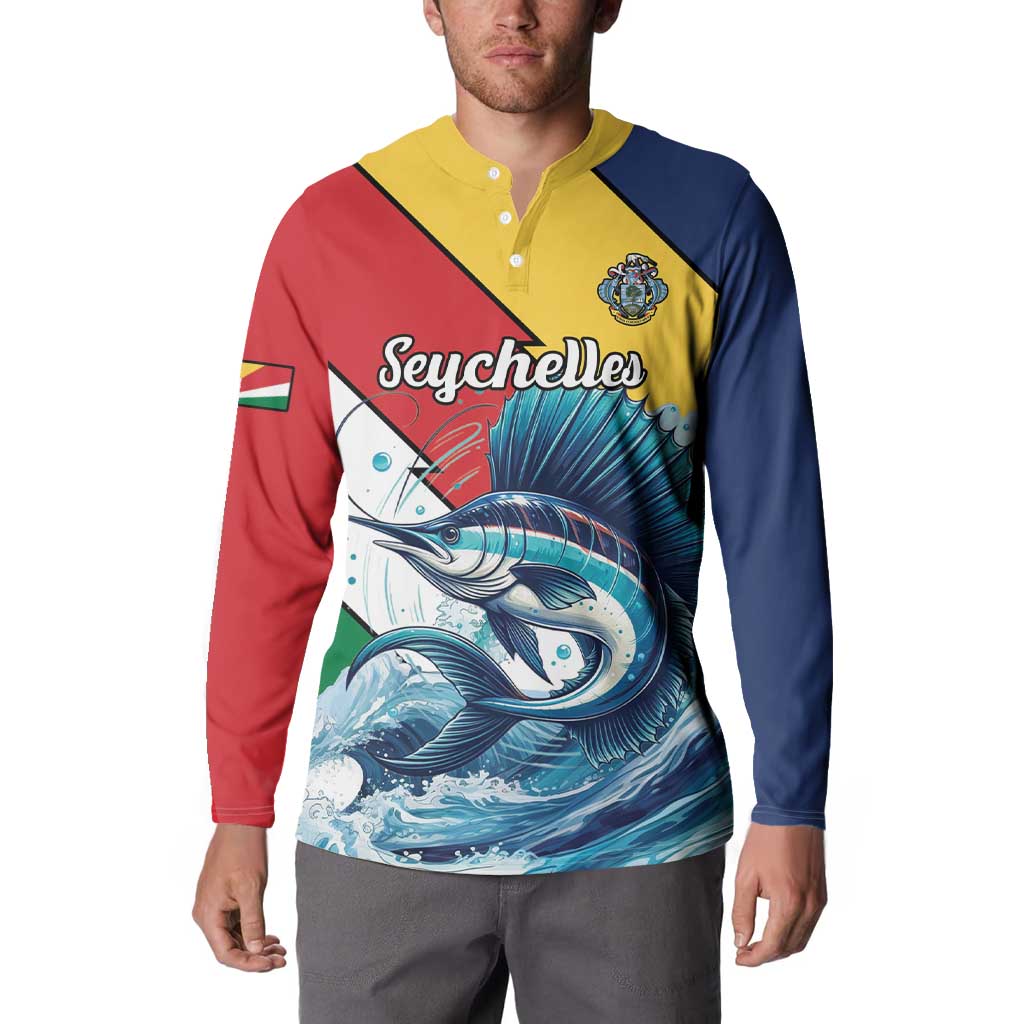 Personalised Seychelles Sailfish Button Sweatshirt With Coat Of Arms - Wonder Print Shop