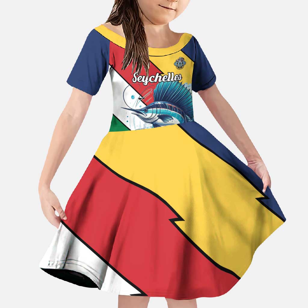 Personalised Seychelles Sailfish Family Matching Off Shoulder Maxi Dress and Hawaiian Shirt With Coat Of Arms - Wonder Print Shop
