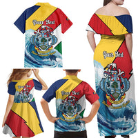 Personalised Seychelles Sailfish Family Matching Off Shoulder Maxi Dress and Hawaiian Shirt With Coat Of Arms - Wonder Print Shop