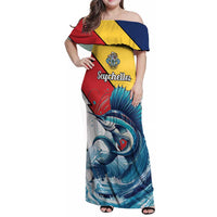 Personalised Seychelles Sailfish Family Matching Off Shoulder Maxi Dress and Hawaiian Shirt With Coat Of Arms - Wonder Print Shop