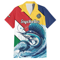 Personalised Seychelles Sailfish Family Matching Off Shoulder Short Dress and Hawaiian Shirt With Coat Of Arms - Wonder Print Shop