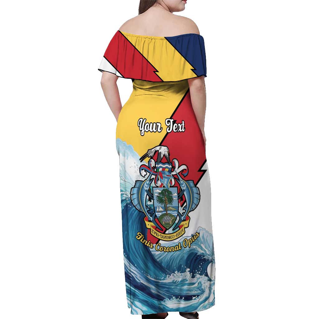 Personalised Seychelles Sailfish Off Shoulder Maxi Dress With Coat Of Arms - Wonder Print Shop