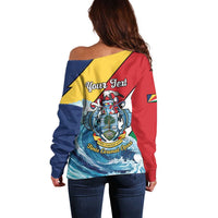 Personalised Seychelles Sailfish Off Shoulder Sweater With Coat Of Arms - Wonder Print Shop