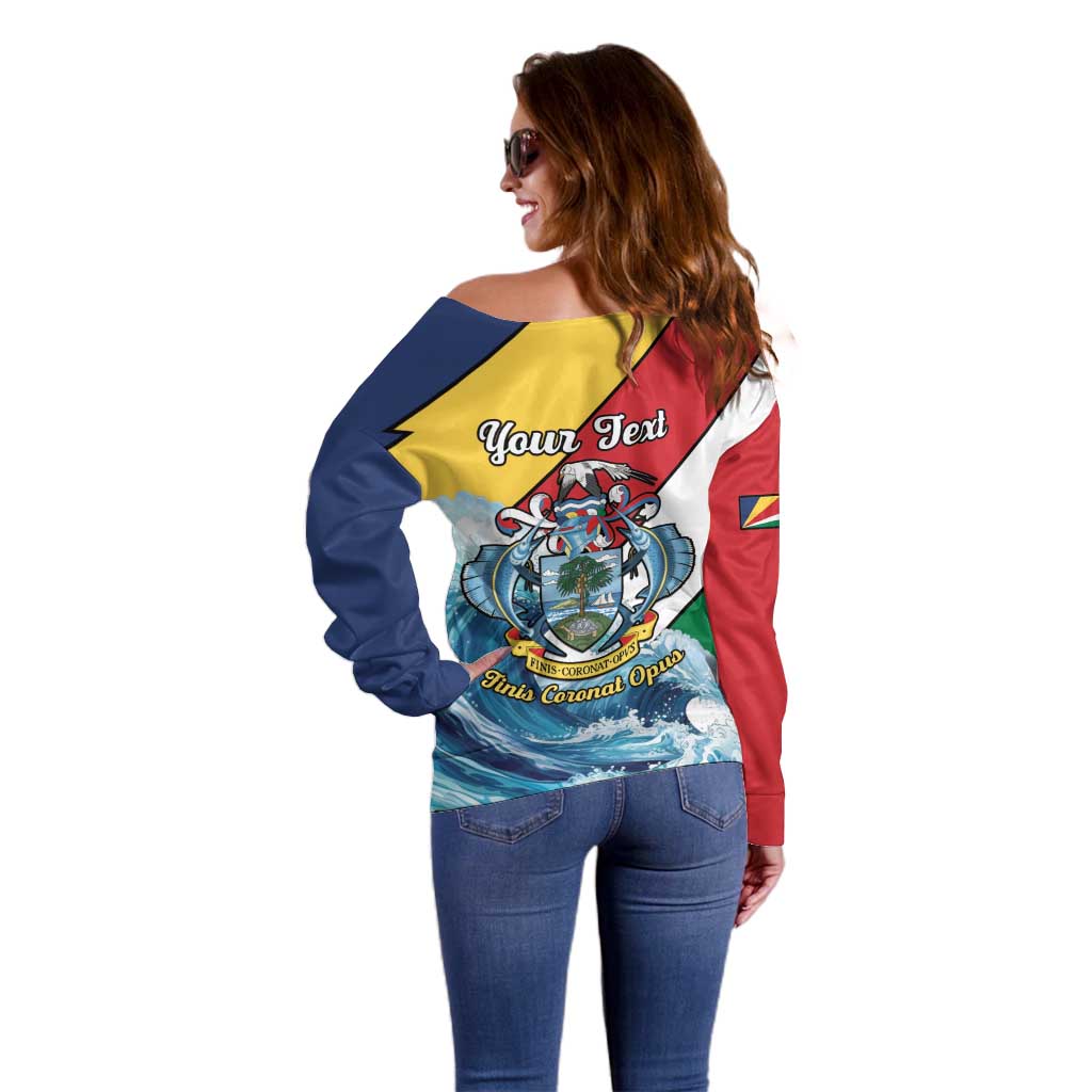 Personalised Seychelles Sailfish Off Shoulder Sweater With Coat Of Arms - Wonder Print Shop
