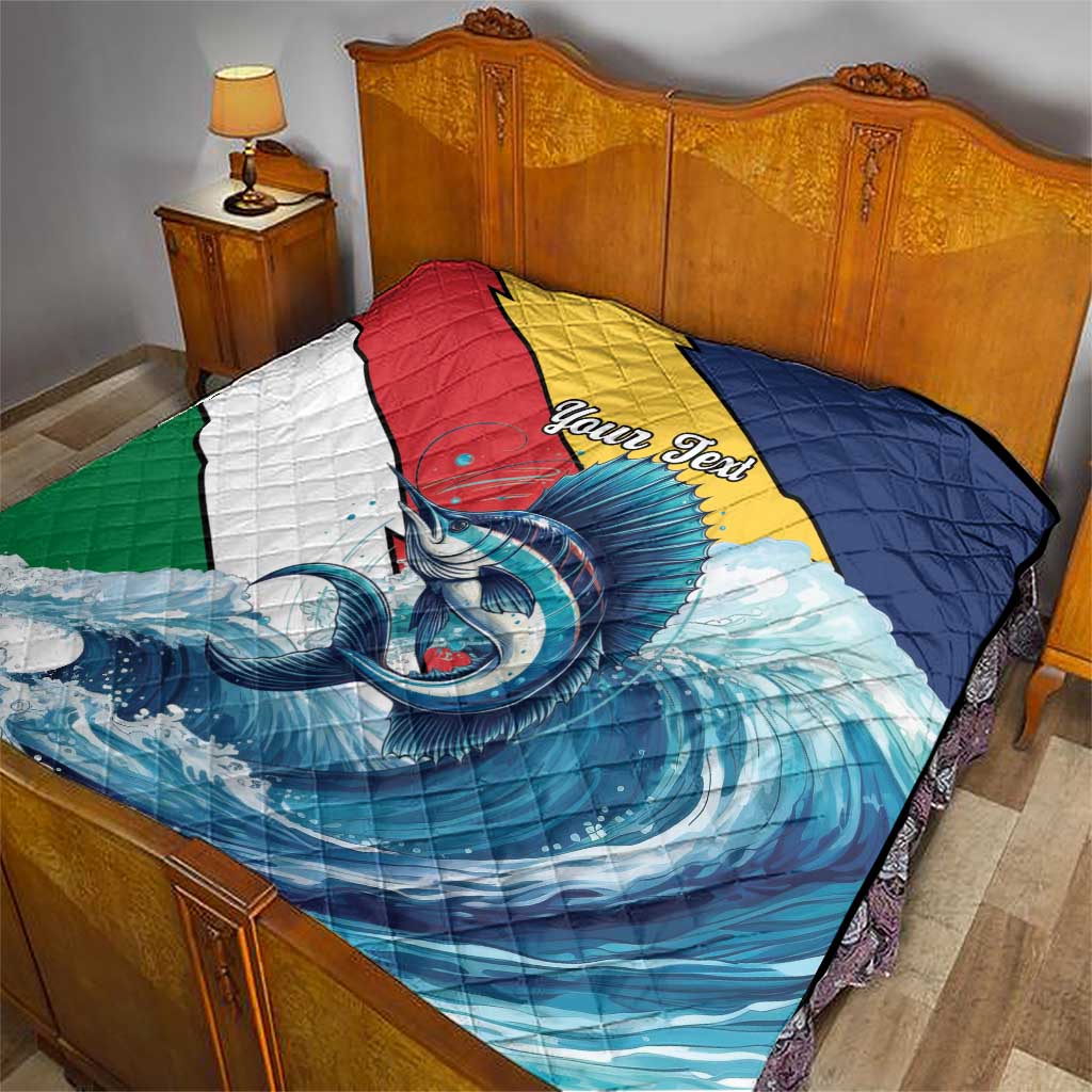 Personalised Seychelles Sailfish Quilt With Coat Of Arms - Wonder Print Shop