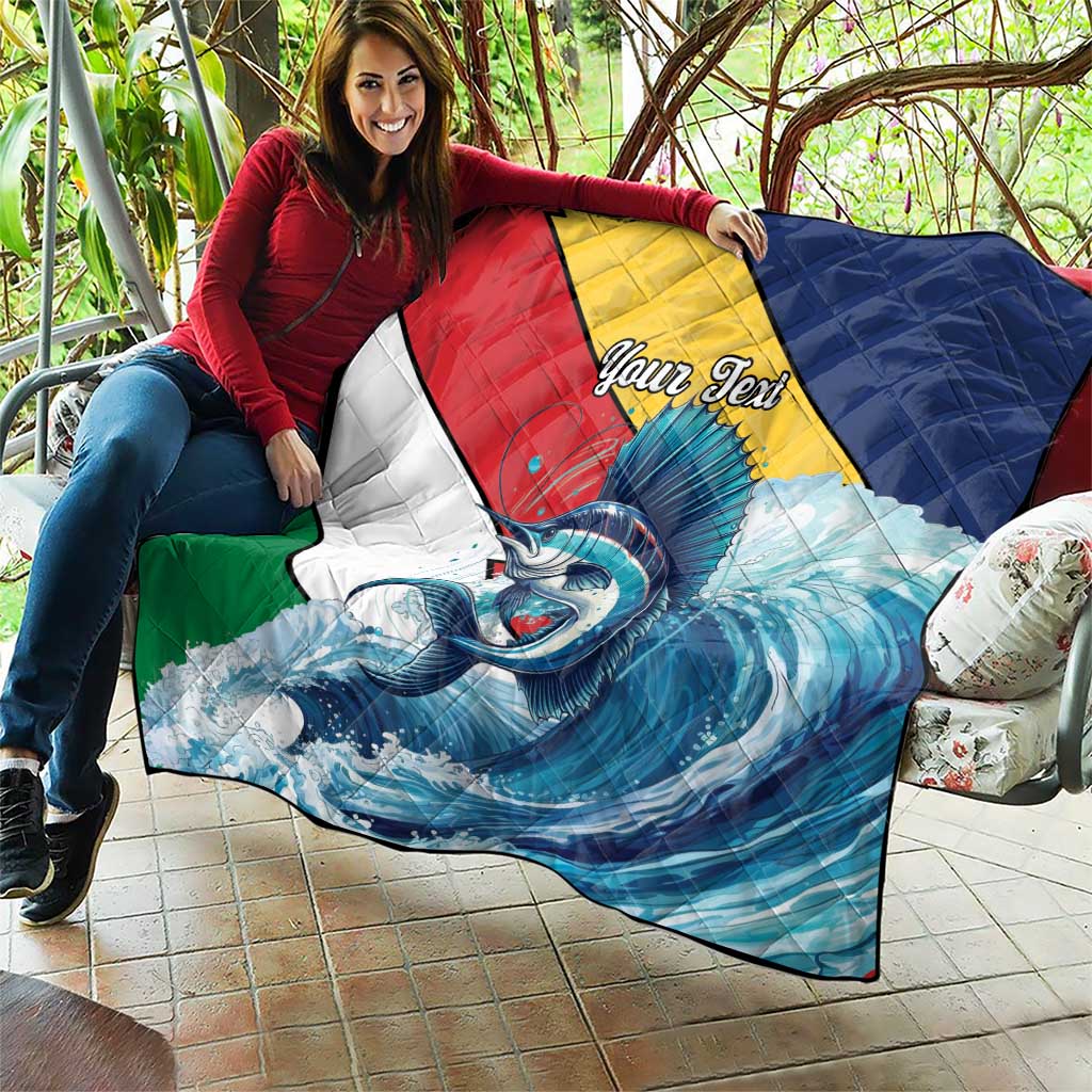 Personalised Seychelles Sailfish Quilt With Coat Of Arms - Wonder Print Shop