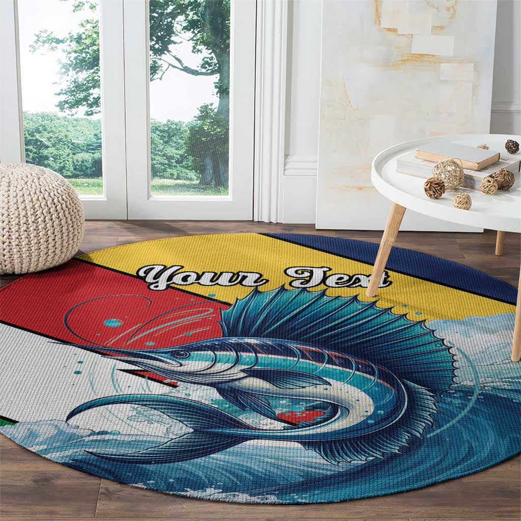 Personalised Seychelle Sailfish Round Carpet With Coat Of Arms