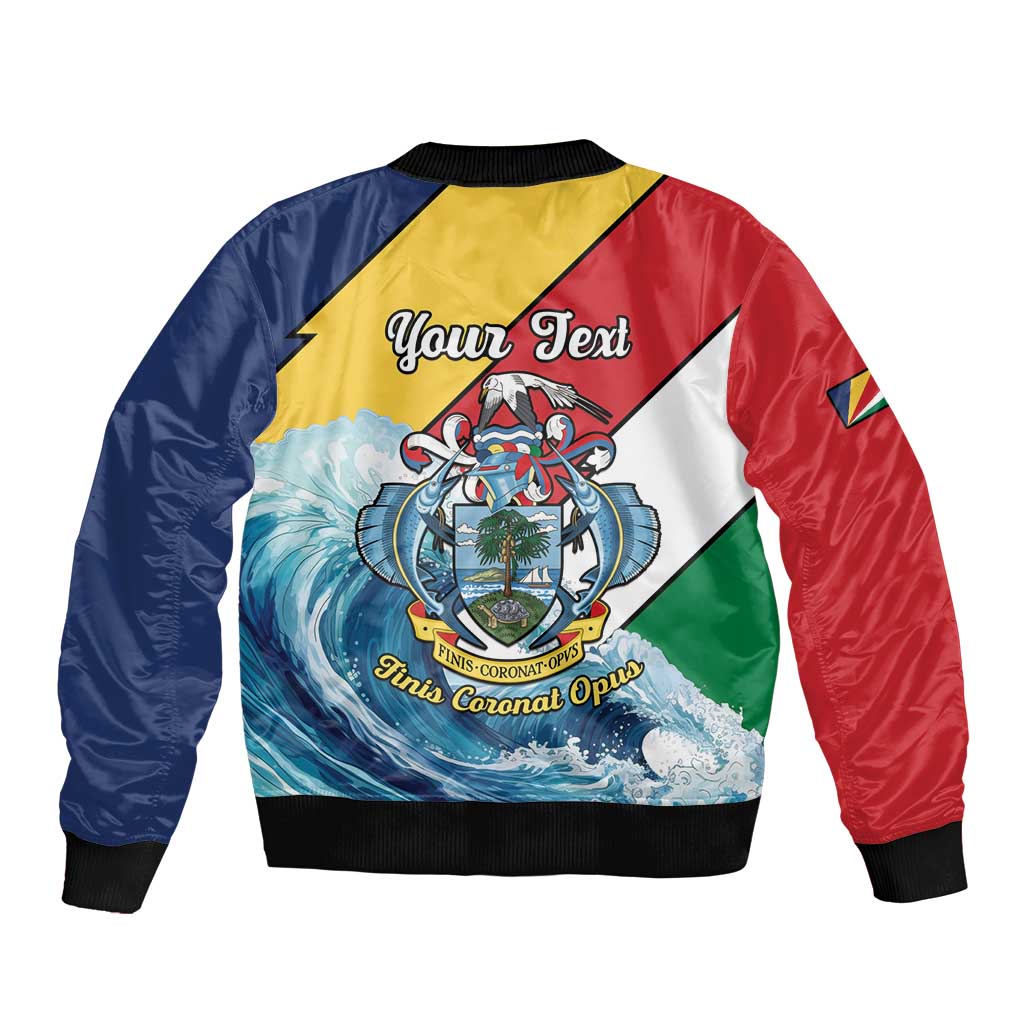 Personalised Seychelles Sailfish Sleeve Zip Bomber Jacket With Coat Of Arms - Wonder Print Shop