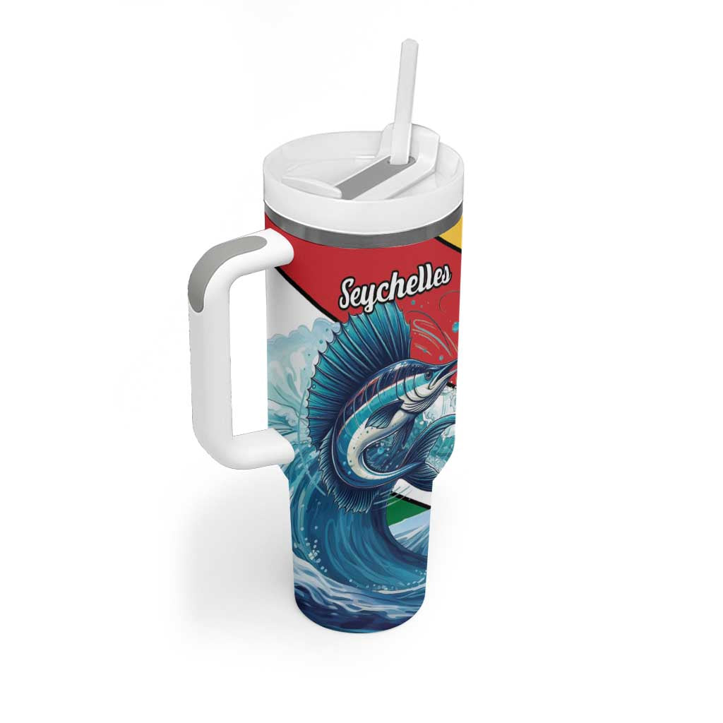 Personalised Seychelles Sailfish Tumbler With Handle With Coat Of Arms - Wonder Print Shop