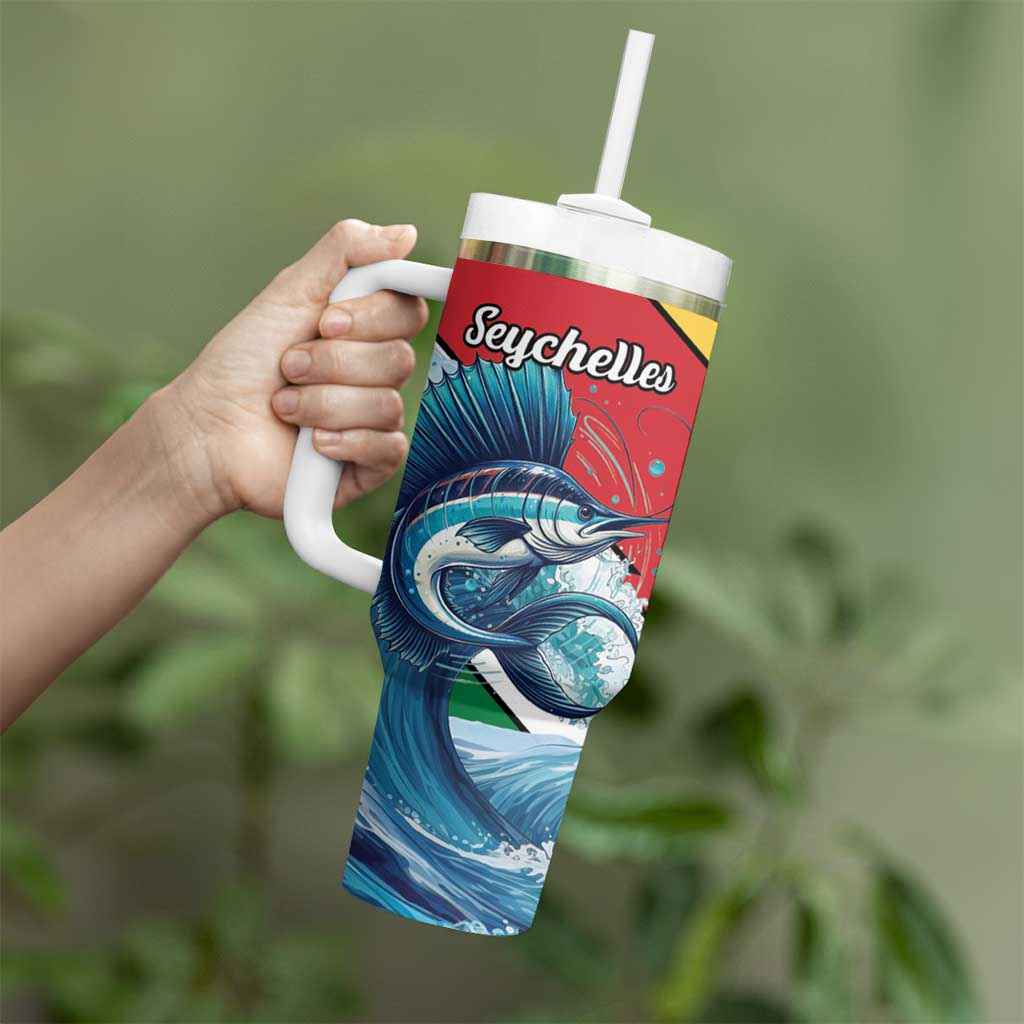 Personalised Seychelles Sailfish Tumbler With Handle With Coat Of Arms - Wonder Print Shop