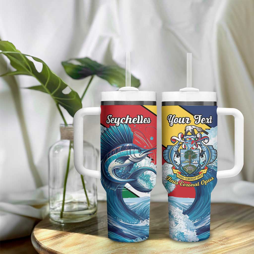 Personalised Seychelles Sailfish Tumbler With Handle With Coat Of Arms - Wonder Print Shop