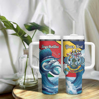 Personalised Seychelles Sailfish Tumbler With Handle With Coat Of Arms - Wonder Print Shop