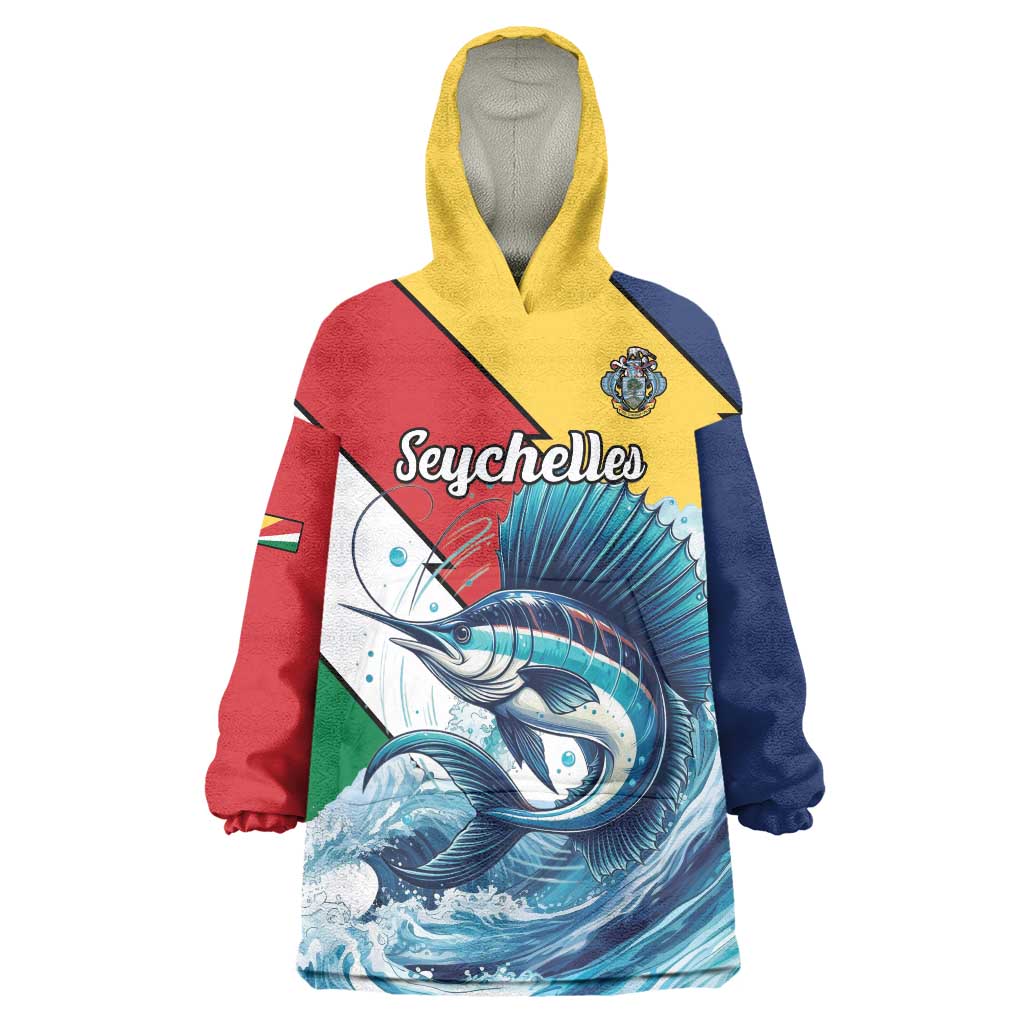 Personalised Seychelles Sailfish Wearable Blanket Hoodie With Coat Of Arms - Wonder Print Shop