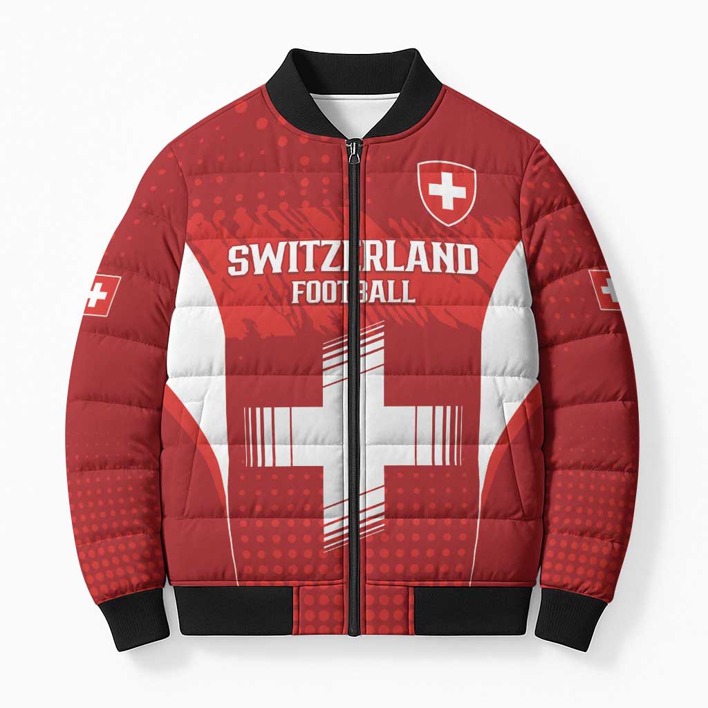 Custom Switzerland Football 2026 Bomber Puffer Jacket Hopp Schwiiz - Wonder Print Shop