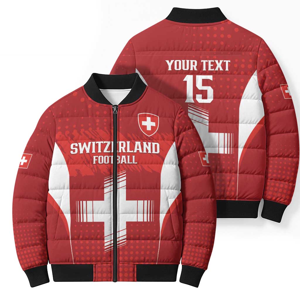 Custom Switzerland Football 2026 Bomber Puffer Jacket Hopp Schwiiz - Wonder Print Shop