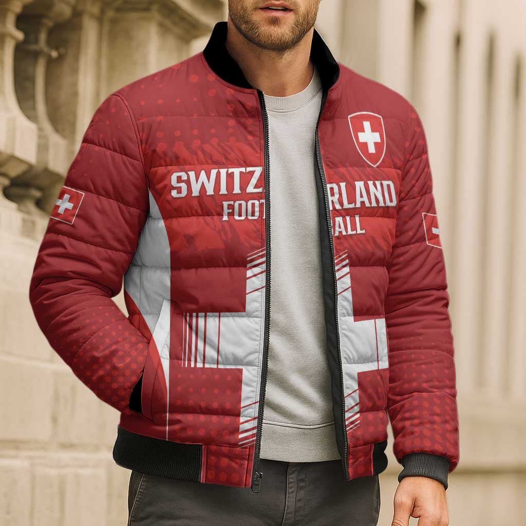 Custom Switzerland Football 2026 Bomber Puffer Jacket Hopp Schwiiz - Wonder Print Shop